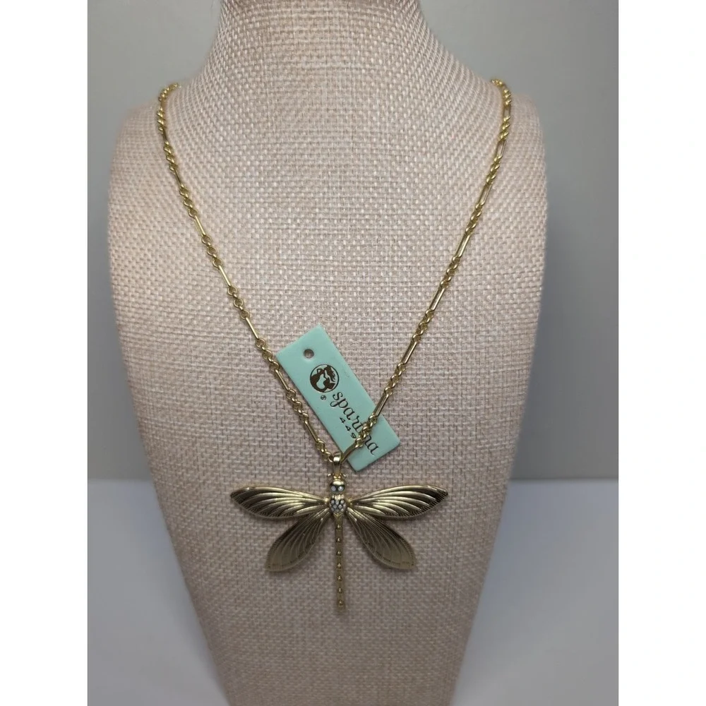 Spartina 449 Gold Tone Dragonfly Rhinestone Necklace